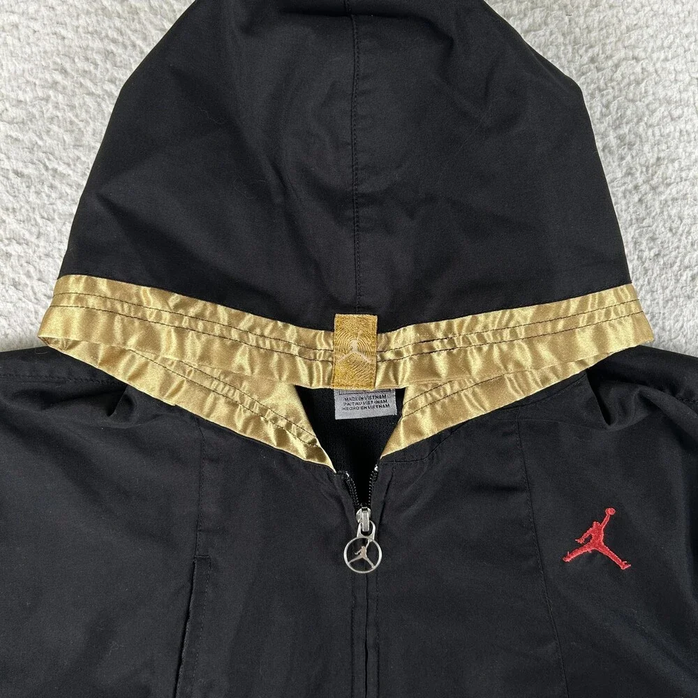 Jordan Jacket Youth Large Black Hooded Windbreaker Red Gold Jumpman Basketball